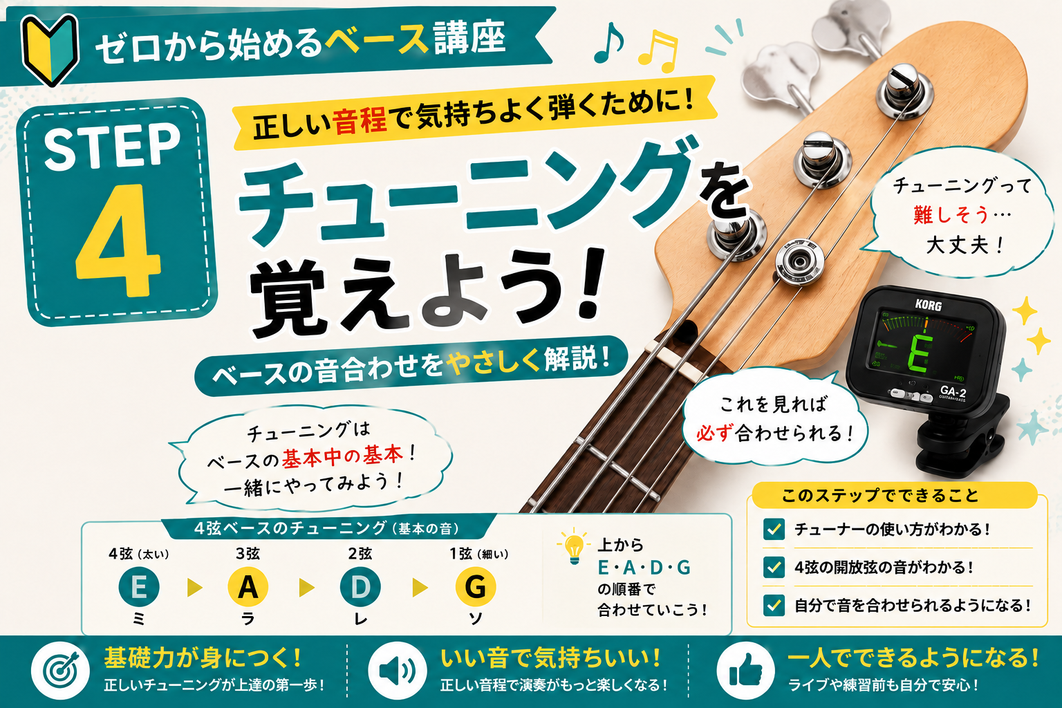 STEP4｜ベースのチューニングを覚えよう！初心者でも5分でできる合わせ方